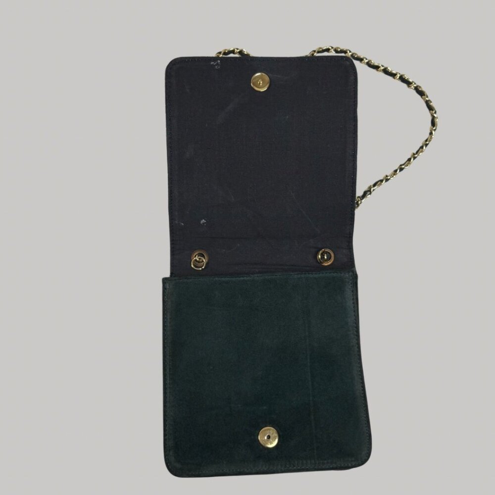 Leather Dark Green Quilted Suede Crossbody Purse Gold Chain Bag Dark Academia - Picture 3 of 12